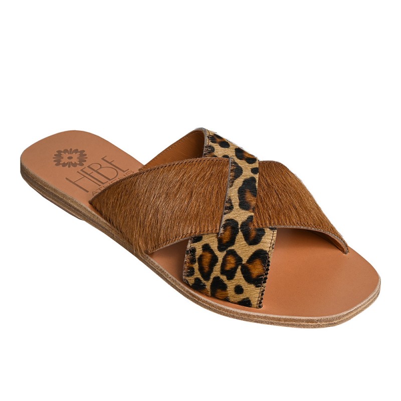 EKATI PONY LEATHER SANDAL - Leopar Brown