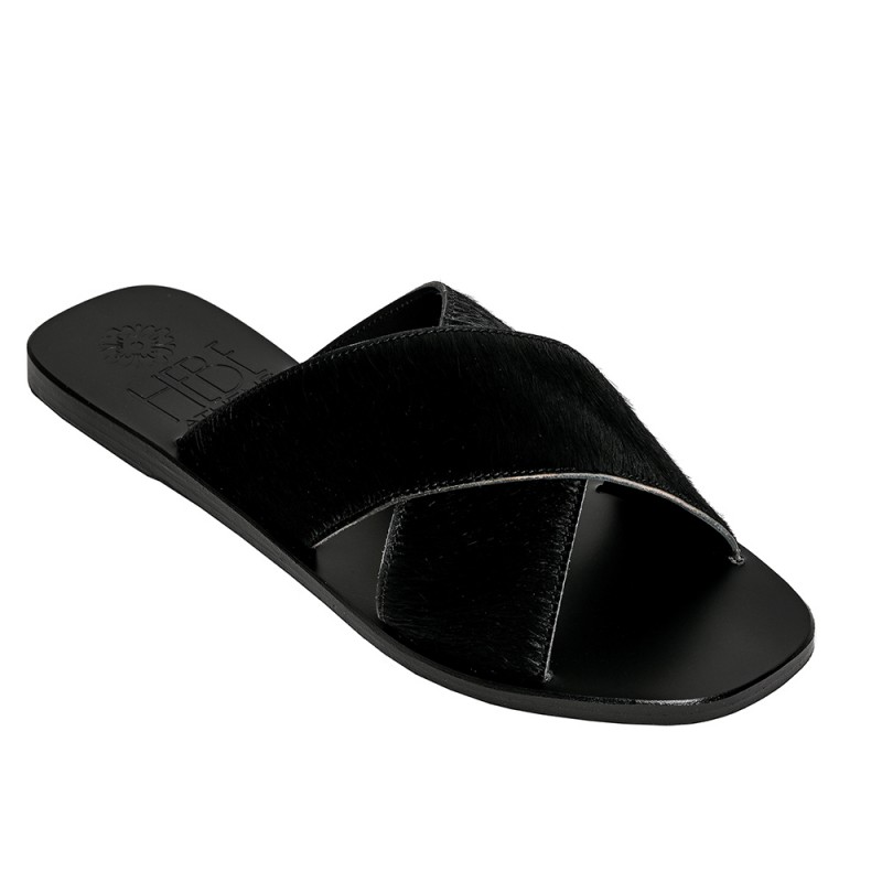 EKATI PONY LEATHER SANDAL - Black