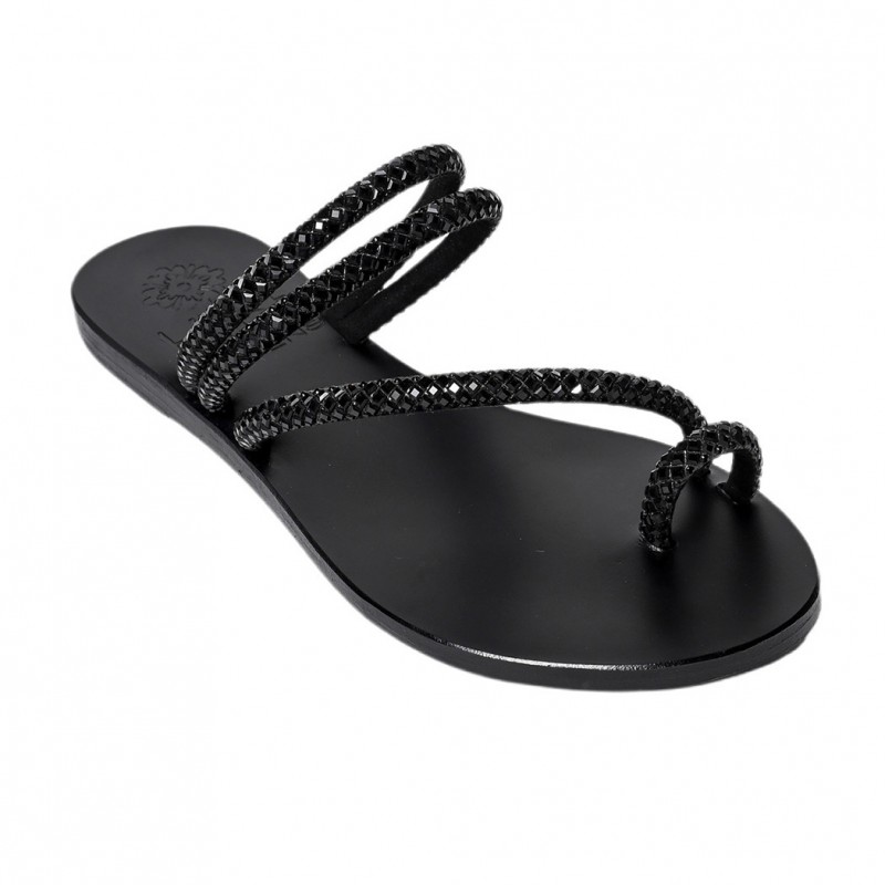 PERSEPHONE SHINE LEATHER SANDAL - Black