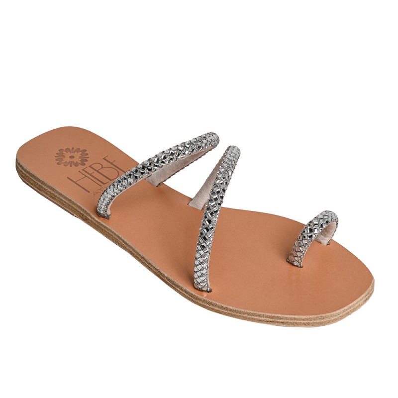 MELINOE SHINE LEATHER SANDAL - Silver