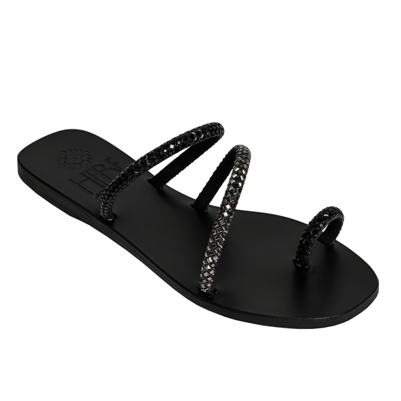 MELINOE SHINE LEATHER SANDAL - Anthracite