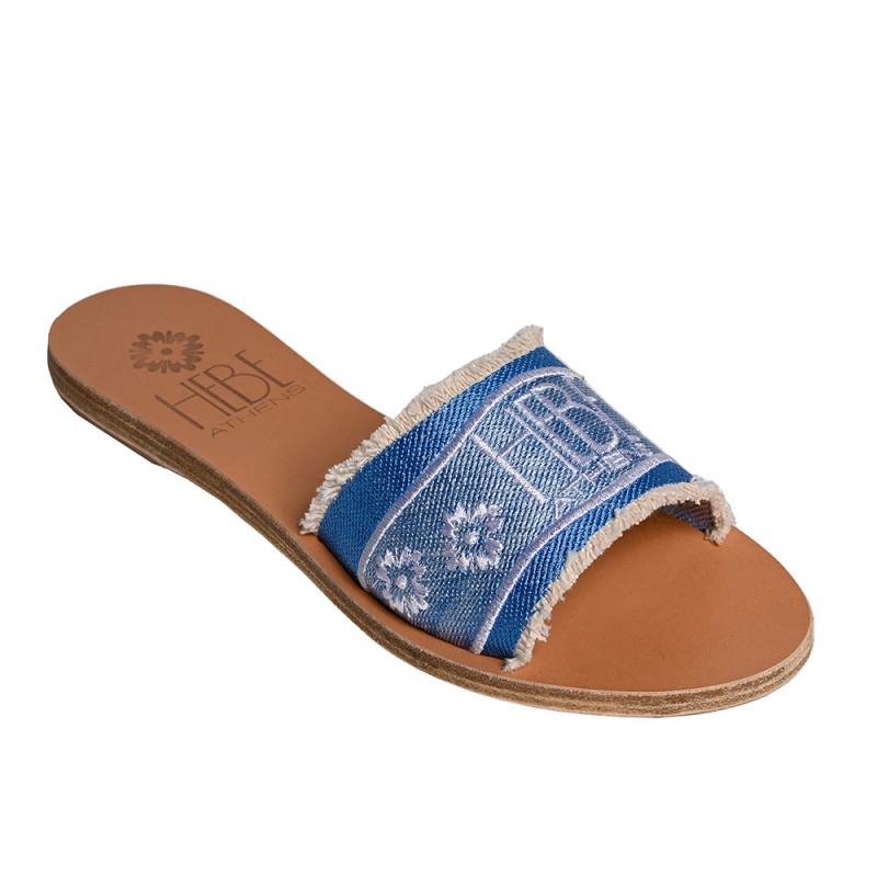 CHARA LEATHER SLIDE - Blue