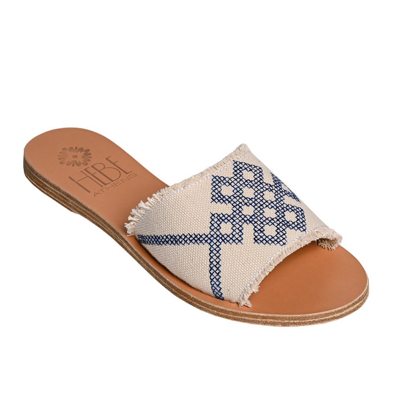 DELOS CANVAS LEATHER SLIDE - Blue