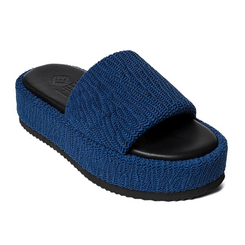 PUFFY IBIZA FLATFORM SLIDE - Navy Blue