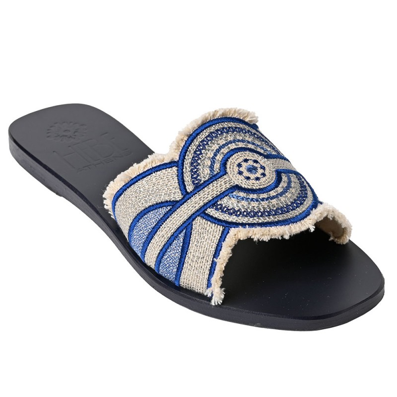 IRIS LEATHER SANDAL - Navy and Silver