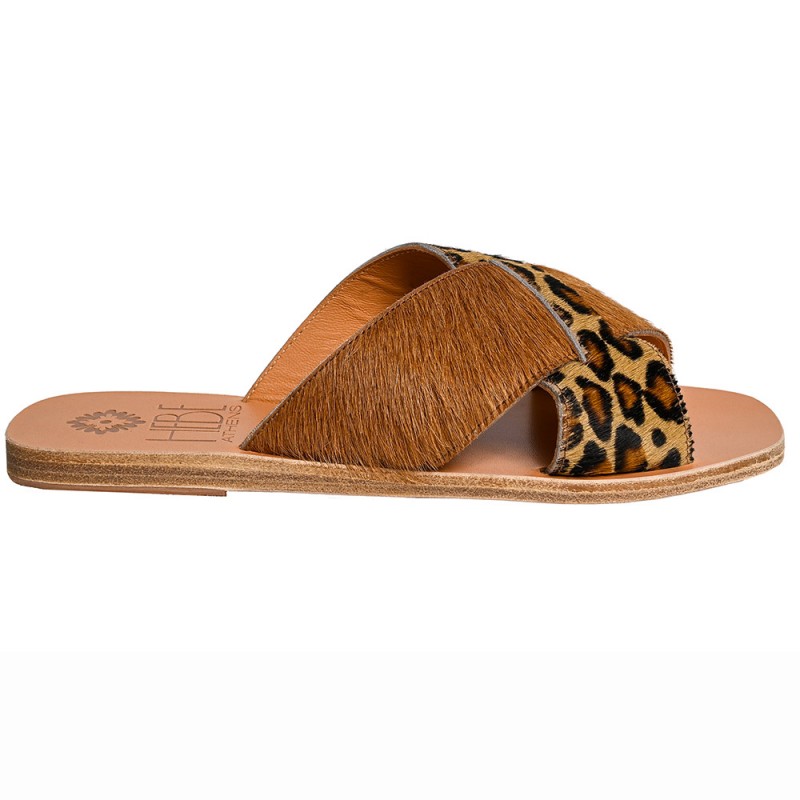 EKATI PONY LEATHER SANDAL - Leopar Brown