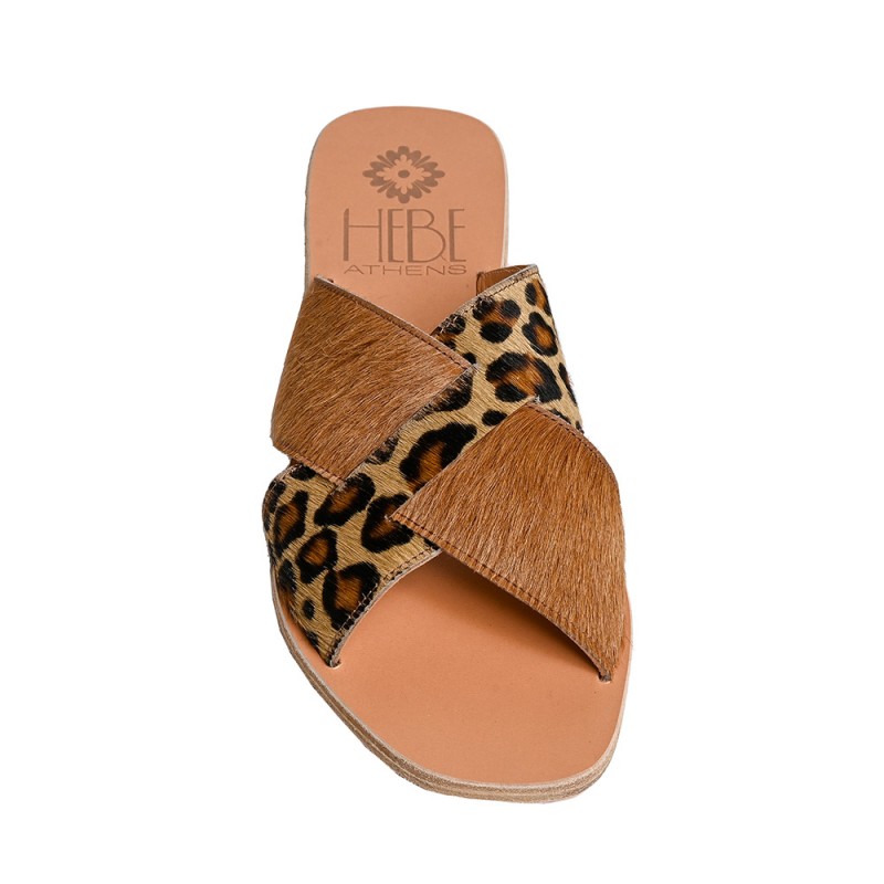 EKATI PONY LEATHER SANDAL - Leopar Brown