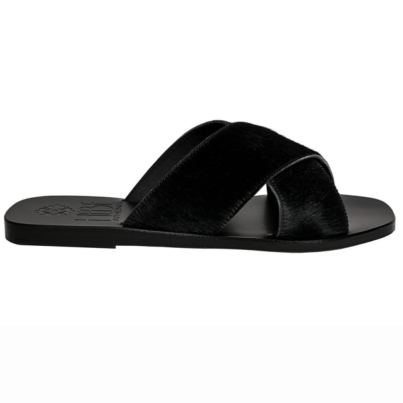 EKATI PONY LEATHER SANDAL - Black