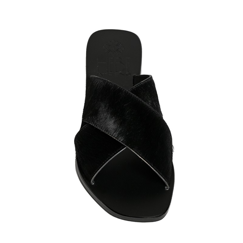 EKATI PONY LEATHER SANDAL - Black