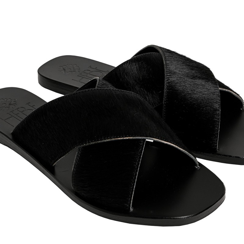 EKATI PONY LEATHER SANDAL - Black