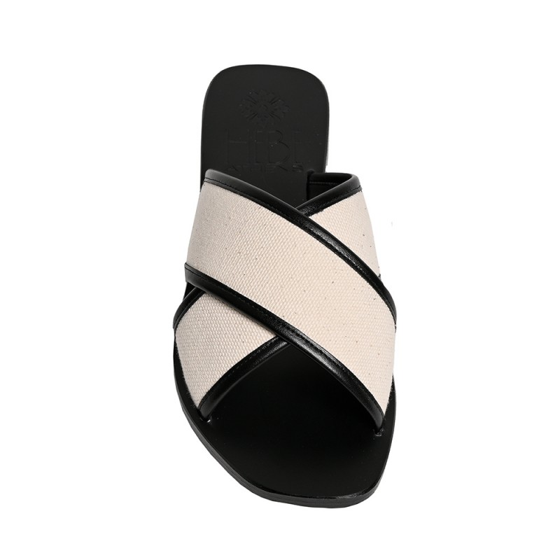 EKATI CANVAS LEATHER SANDAL - Black