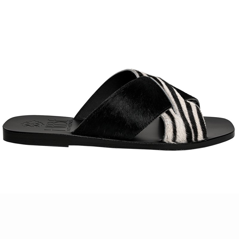 EKATI PONY LEATHER SANDAL - Zebra Black