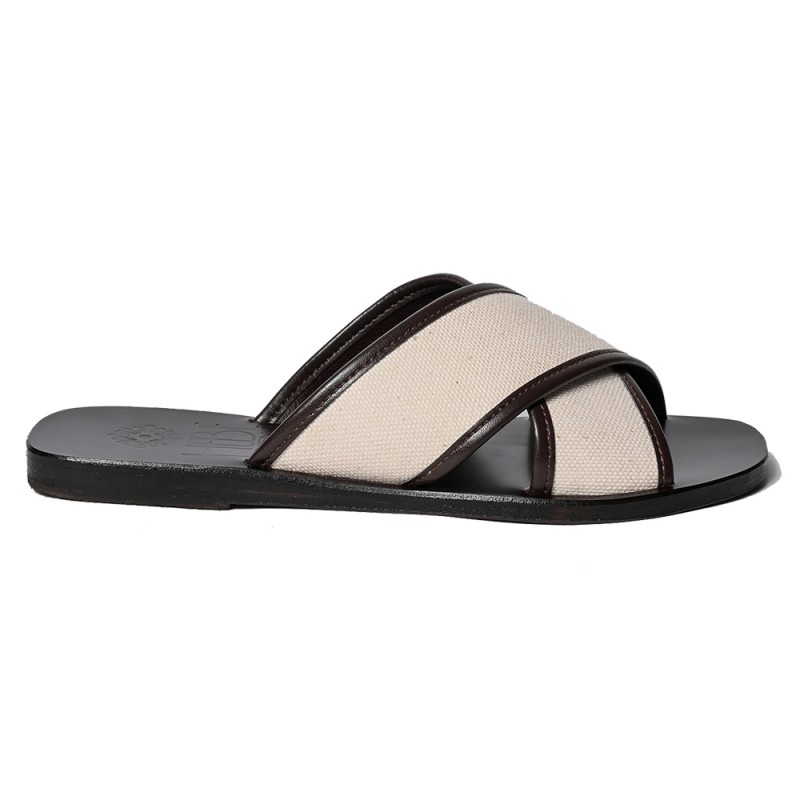 EKATI CANVAS LEATHER SANDAL - Mocha