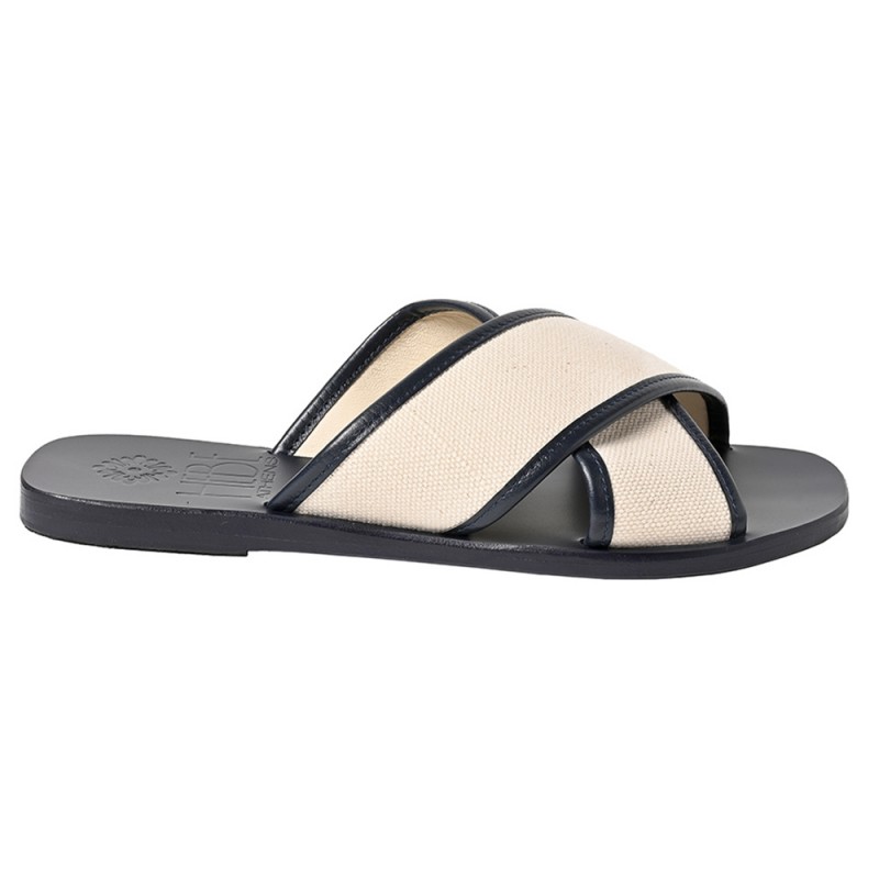 EKATI CANVAS LEATHER SANDAL - Navy