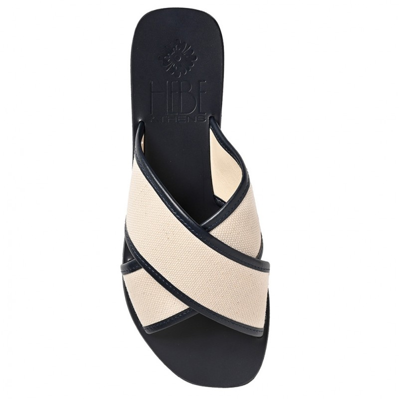 EKATI CANVAS LEATHER SANDAL - Navy