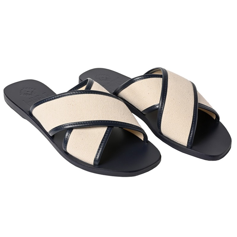 EKATI CANVAS LEATHER SANDAL - Navy