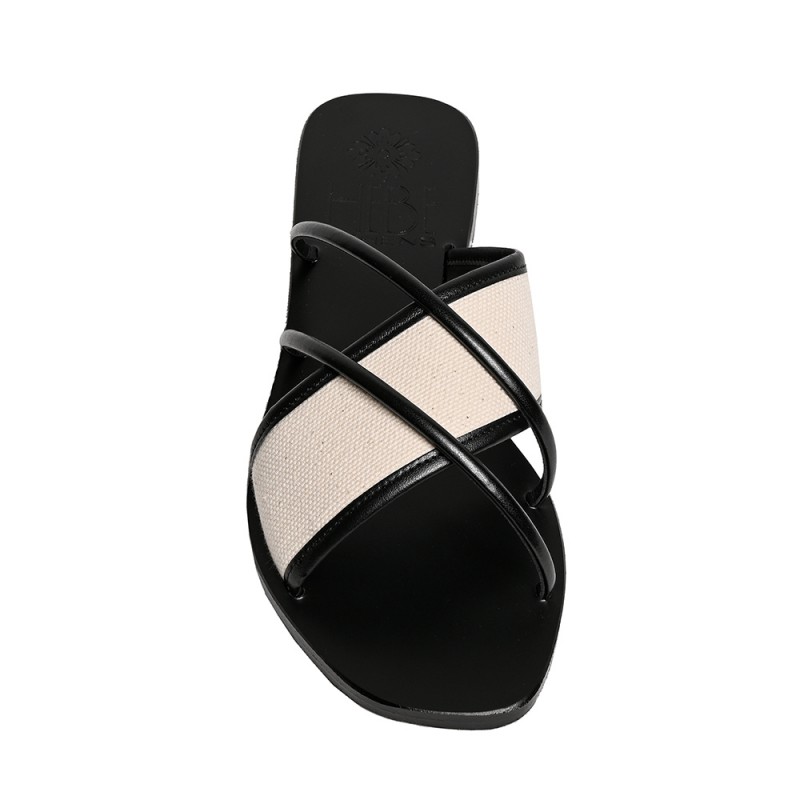 KORE CANVAS LEATHER SANDAL - Black