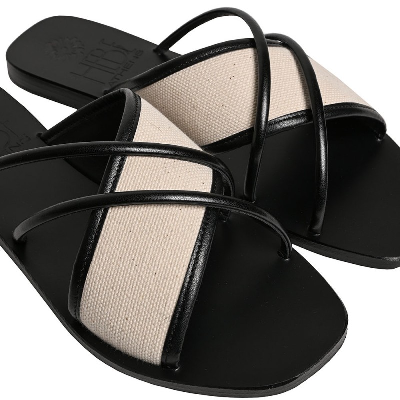 KORE CANVAS LEATHER SANDAL - Black