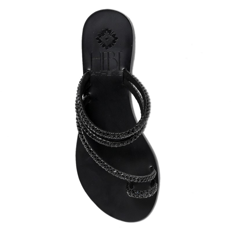 PERSEPHONE SHINE LEATHER SANDAL - Black