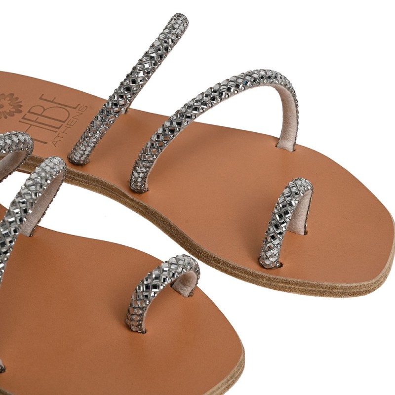 MELINOE SHINE LEATHER SANDAL - Silver