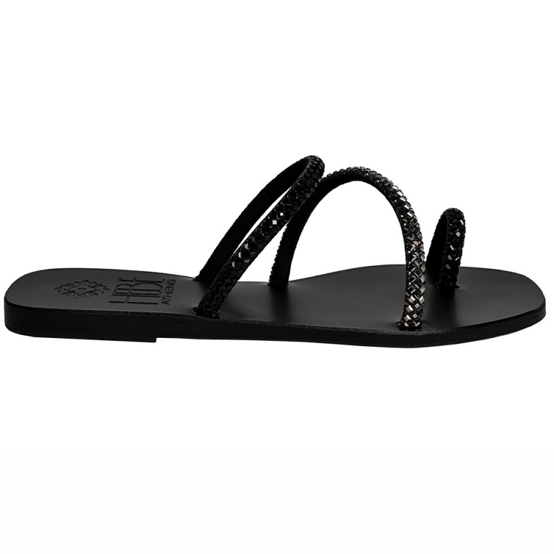 MELINOE SHINE LEATHER SANDAL - Anthracite