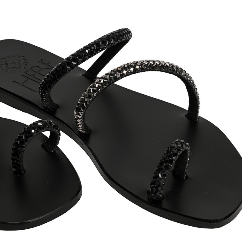 MELINOE SHINE LEATHER SANDAL - Anthracite