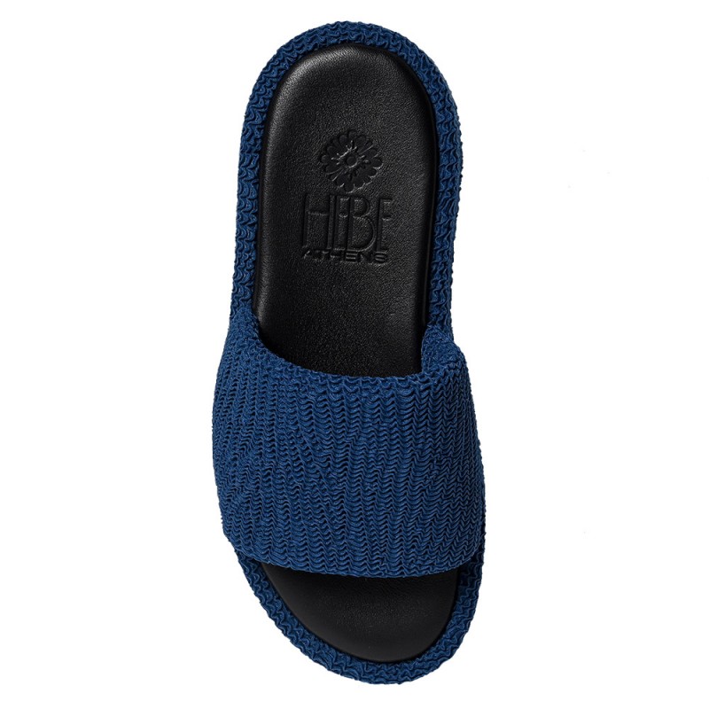 PUFFY IBIZA FLATFORM SLIDE - Navy Blue