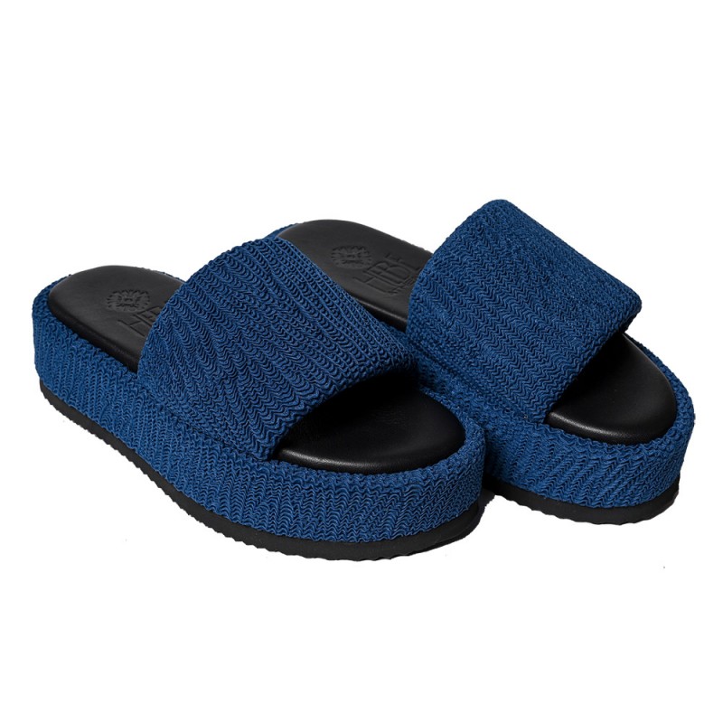 PUFFY IBIZA FLATFORM SLIDE - Navy Blue