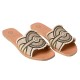 IRIS LEATHER SANDAL - Khaki and Pink Gold