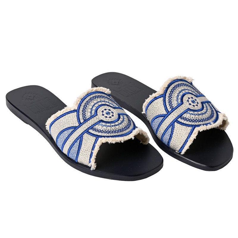 IRIS LEATHER SANDAL - Navy and Silver